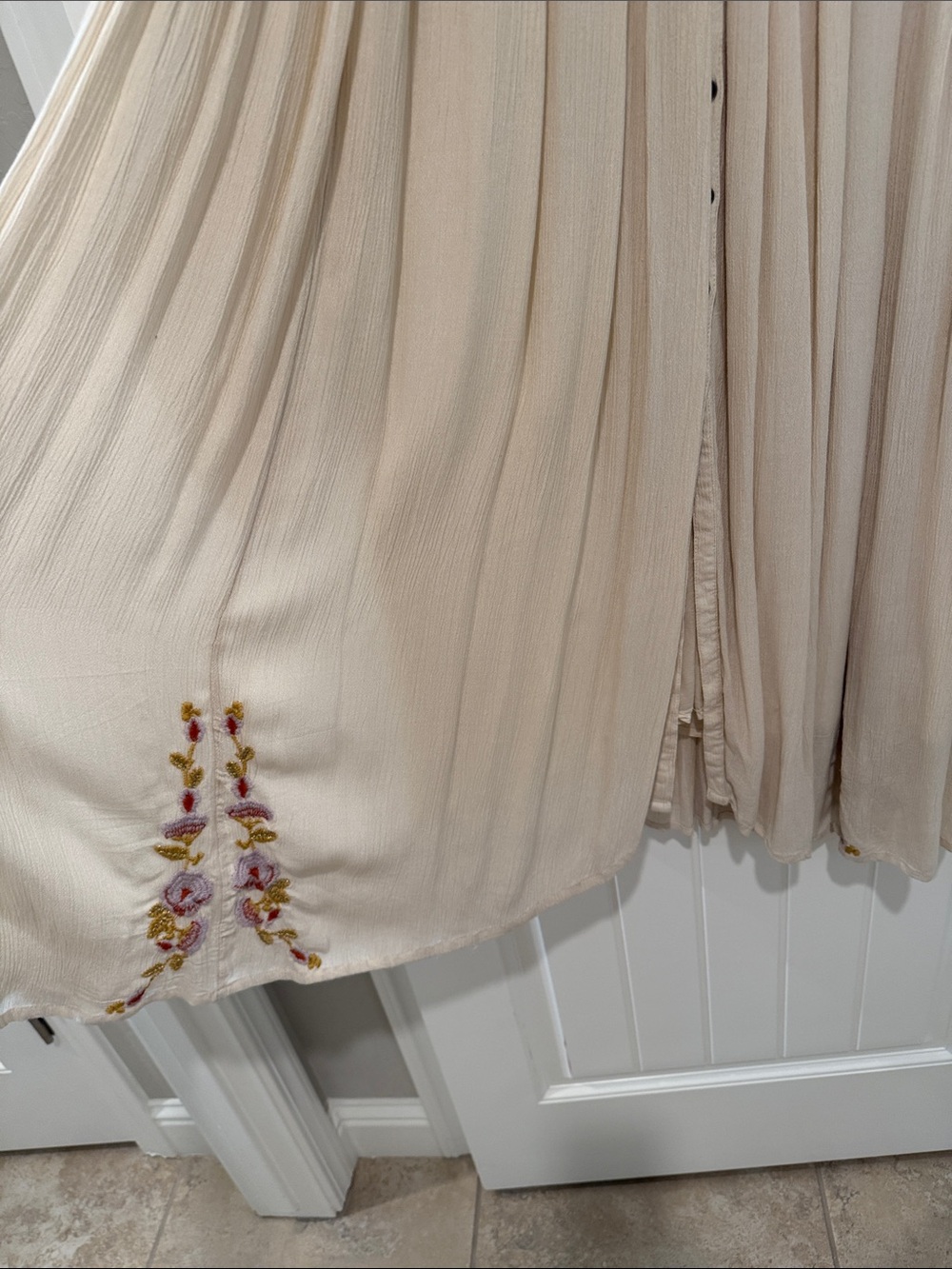 Free People Day Glow Embroidered Button Front Midi Dress Ivory - Picture 4 of 8